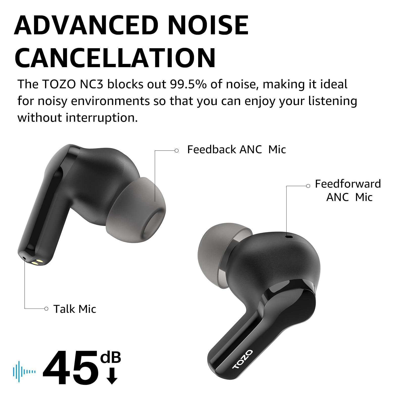 TOZO TOZO Hybrid Active Noise Cancelling Wireless Earbuds with 6 Mics AI Clear Call Ear Buds 55H Playtime with LED Display 32 Preset EQs via APP Bluetooth 5.3 IPX8 Waterproof in Ear Headphones