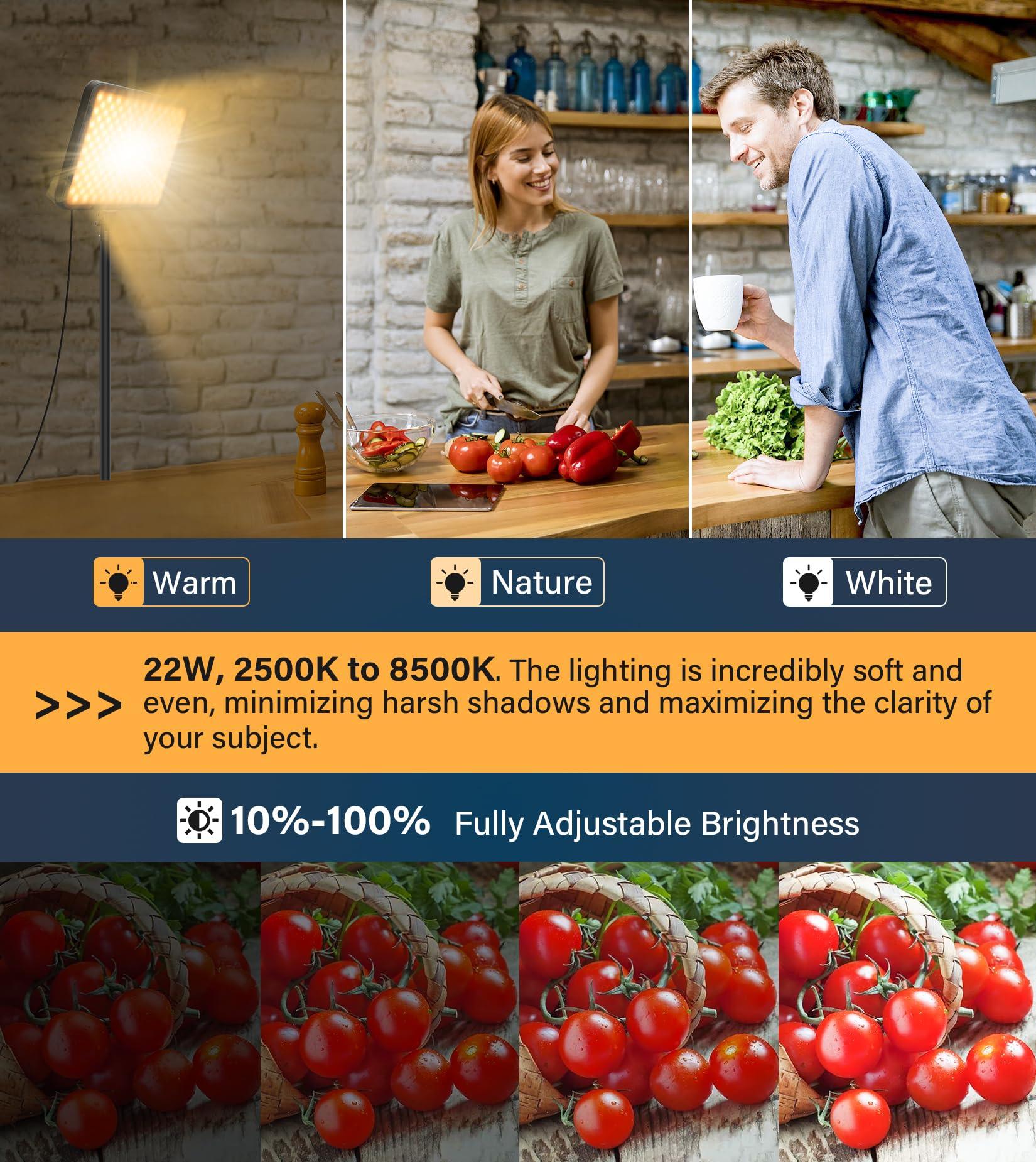 Unicucp Unicucp 2 Pack LED Video Light, Photography Lighting Kit with 62.99'' Tripod Stand, Dimmable 2500-8500K 22W Studio Lights for Video Recording Game Live Streaming YouTube Podcast Photo