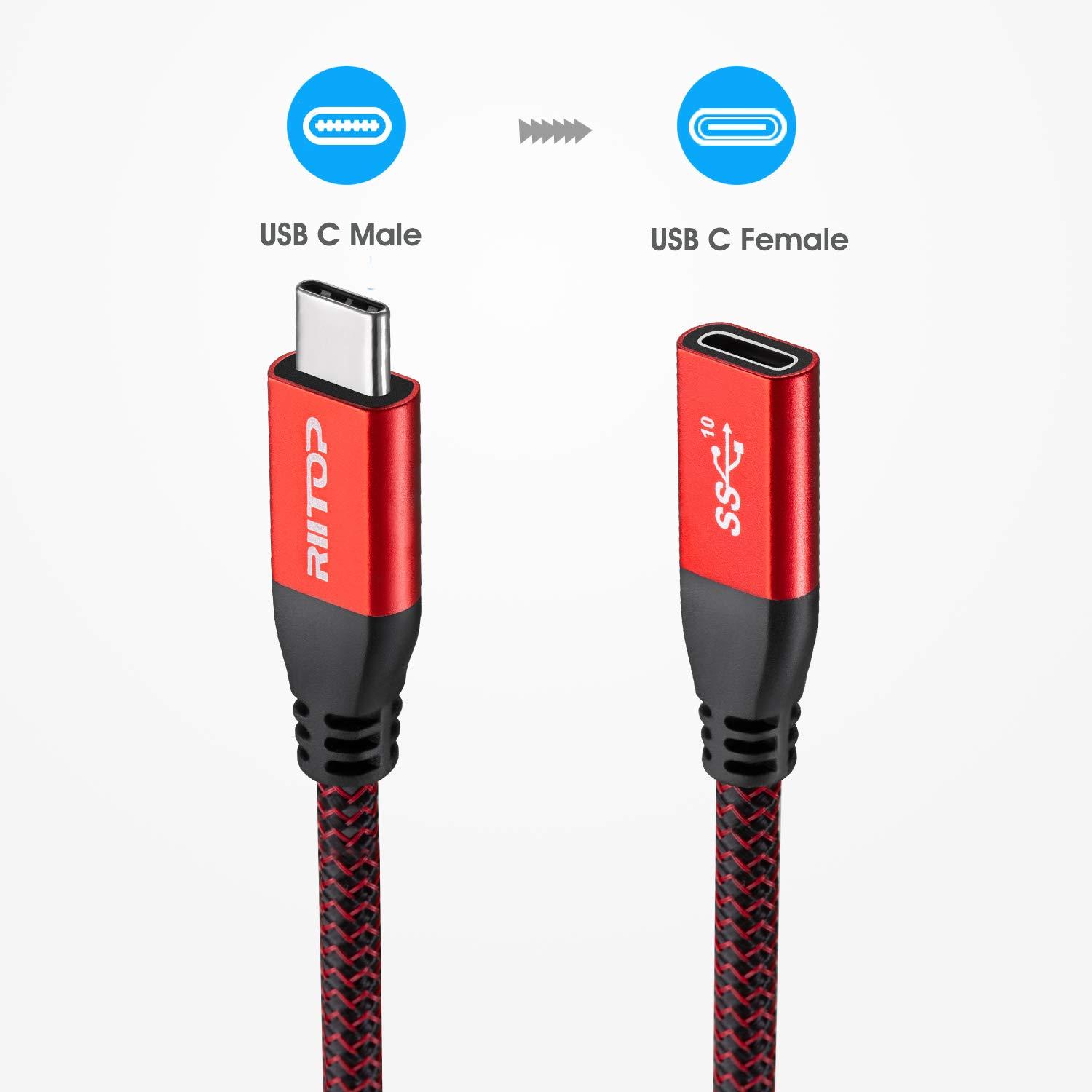 RIITOP RIITOP USB C Extension Cable Short, USB-C Male to Female Extender Braided Cord for Nintendo Switch, MacBook Pro 7.8inch (Thunderbolt 3 Compatible)