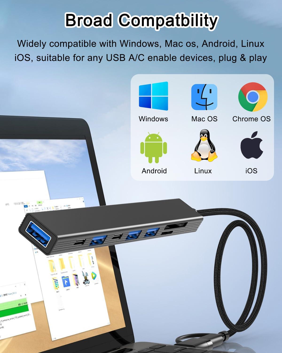 vienon 8 in 1 USB C Hub USB Hub 3.0 with SD Card Reader, VIENON USB Extender with USB 3.0/USB 2.0, USB-C and Memory SD/Micro SD Card Reader, USB C to USB Adapter for Laptop, MacBook, iPad Pro, iMac-Aluminum