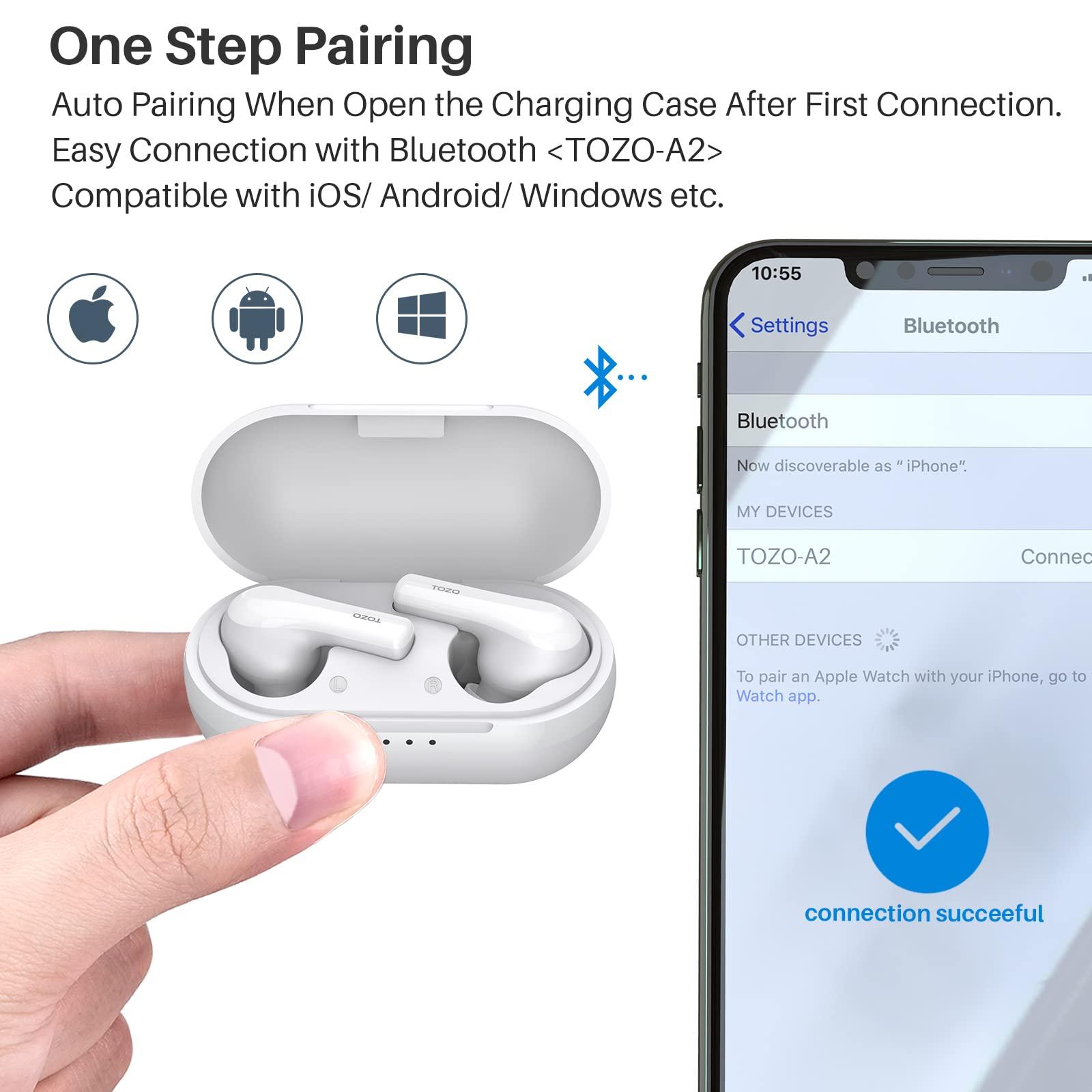 TOZO TOZO A2 Mini Wireless Earbuds Bluetooth 5.3 in Ear Light-Weight Headphones Built-in Microphone, IPX5 Waterproof, Immersive Premium Sound Long Distance Connection Headset with Charging Case, White