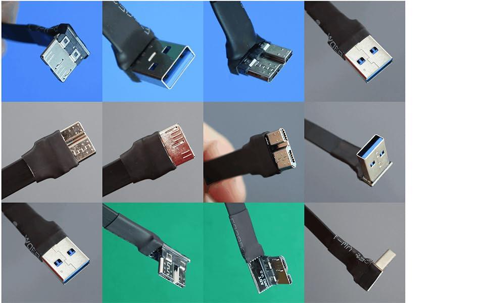 ADTLINK ADT-Link USB 3.0 Type A Male to Micro-B Male Ribbon Flat EMI Shielding Flat Cable FPC USB 3.0 Micro B 90 Degree Angle Connector Up Downward (20cm, S1B-W6A)