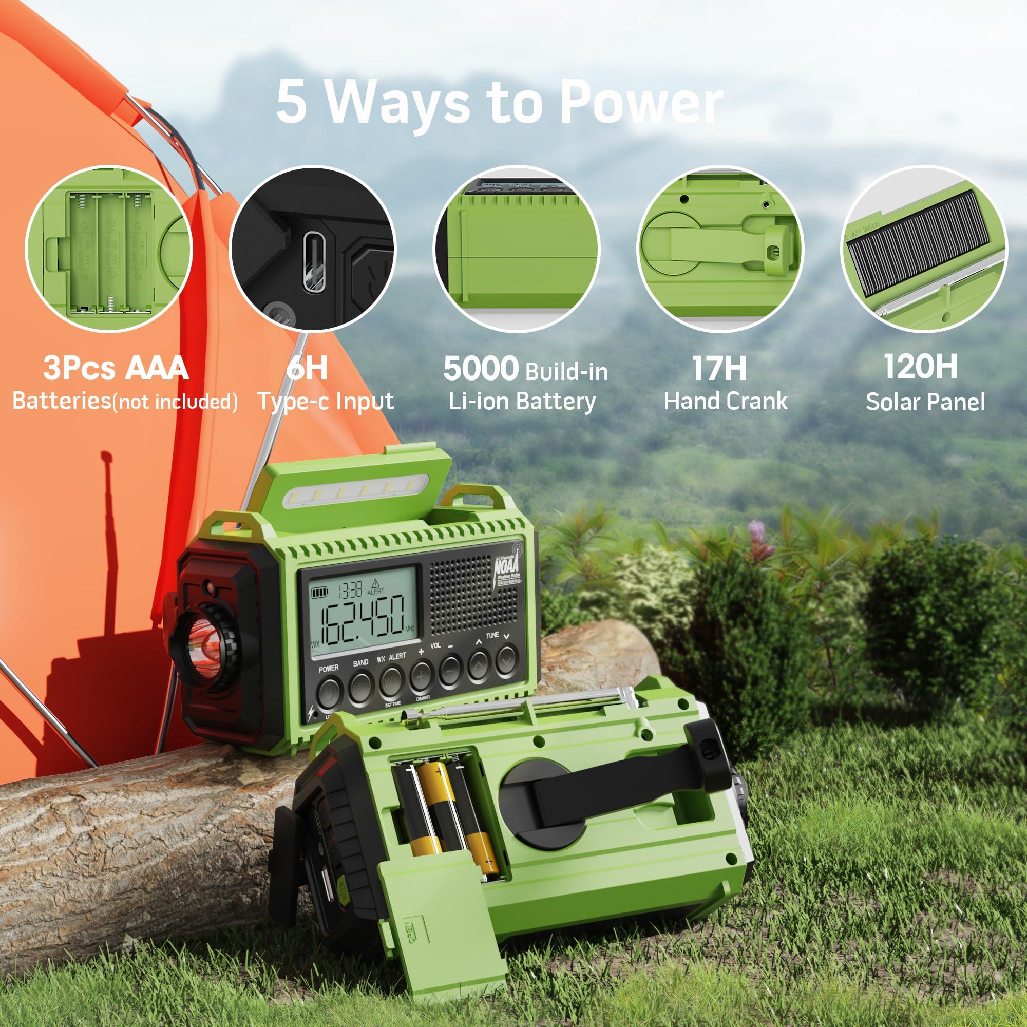 Mesqool Emergency Radio,5000 NOAA Weather Radio with AM/FM/NOAA/SW,SOS Battery Operated Radio,5 Way Powered Emergency Hand Crank with USB Charger, Flashlight, Reading Lamp, Headphone Jack for Outdoor