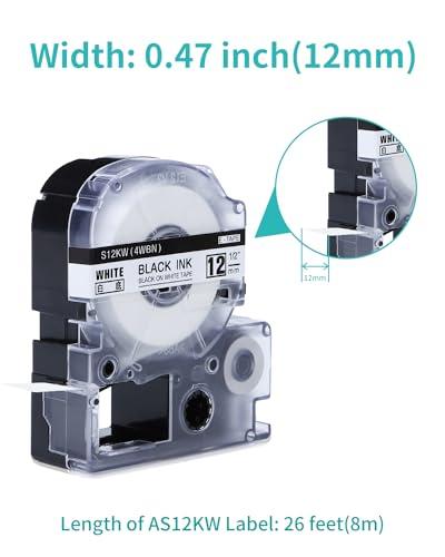 AONOMI Aonomi Replace for Epson Label Maker Tape 12mm Tape LK-4WBN LC-4WBN 4WBN9 SS12KW LK Tape 1/2\" 0.47\" Label Compatible with Epson LabelWorks LW-400 LW-300 LW-PX400 LW-C610PX,Black on White,3-Pack