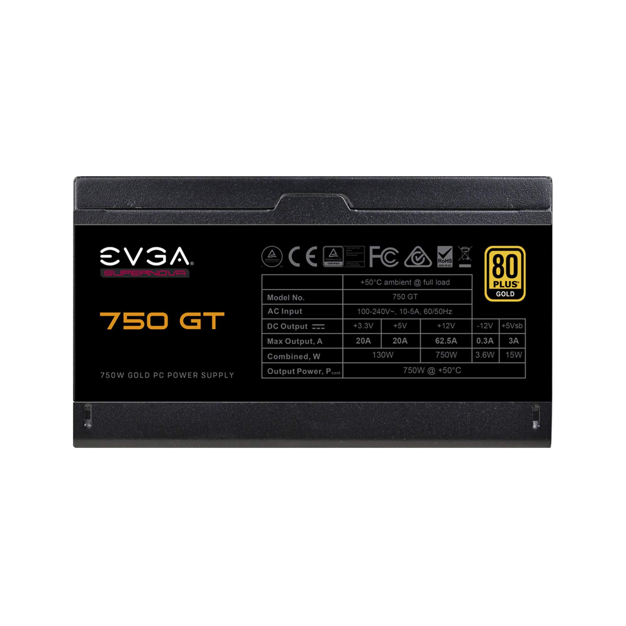 EVGA EVGA 750 GT, 80 Plus Gold 750W, Fully Modular, Auto Eco Mode with FDB Fan, 100% Japanese Capacitors, 7 Year Warranty, Includes Power ON Self Tester, Compact 150mm Size, Power Supply 220-GT-0750-Y1