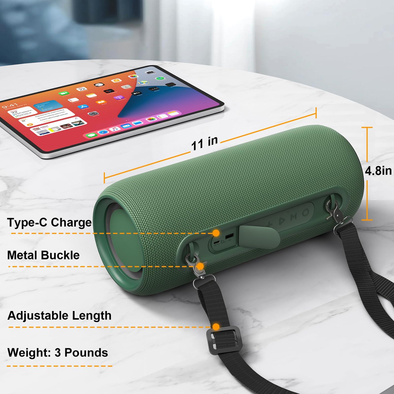 Passau Passau Portable Bluetooth Speakers 40W Peak Loud Stereo Sound, Passive Radiators-Deep Bass, All Day Playtime, Adjustable Strap, BT5.3, IPX5 Wireless Speaker RGB Lights for Indoor Outdoor-Green