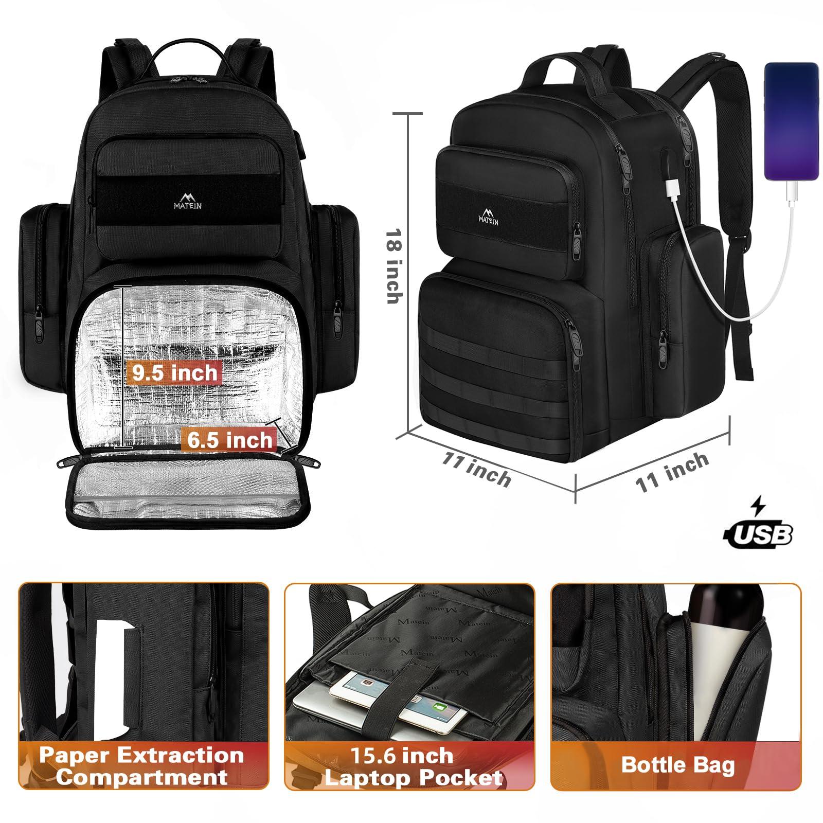 MATEIN MATEIN Lunch Backpack for Men Work, 15.6 Inch Tactical Backpack with Lunch Compartment, Large Laptop Backpacks with Insulated Cooler Bag for Travel Beach Camping Picnic Hiking, Black