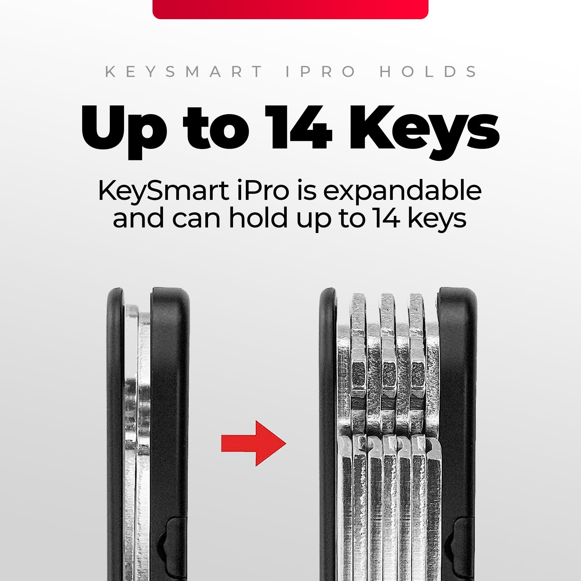 KEY SMART KeySmart iPro Smart Key Tracker - Apple Find My App Compatible, Find Your Lost Keys Key Organizer Keychain Holder, Compact Trackable Key Chain Keyholder, LED Flashlight (up to 14 Keys, Black)