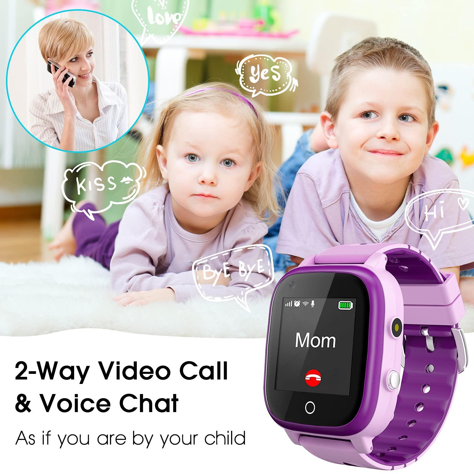 cjc 4G Kids Smart Watch with GPS Tracker and Calling, IP67 Waterproof, 2-Way Calls, GPS Tracker, SOS Kids Cell Phone Wrist Watch for Age 3-14 Girls Boys Girls Christmas BirthdayBirthday Gifts (purple)