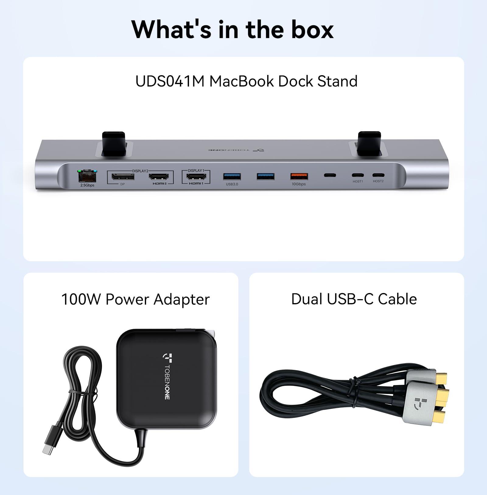 TOBENONE TobenONE MacBook Pro Docking Station Dual 4K@60Hz Monitor, 16-in-2 USB C Docking Station Stand with 2.5Gbps Ethernet,100W GaN Power Supply, 2 HDMI&Displayport, 5 USB Ports