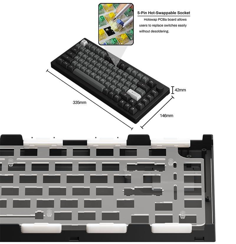 Akko Akko 5075B Plus Mechanical Keyboard 75% Percent RGB Hot-swappable Keyboard with Knob, Black & Silver Theme with PBT Double Shot ASA Profile Keycaps V3 Creamy Yellow Pro Switch