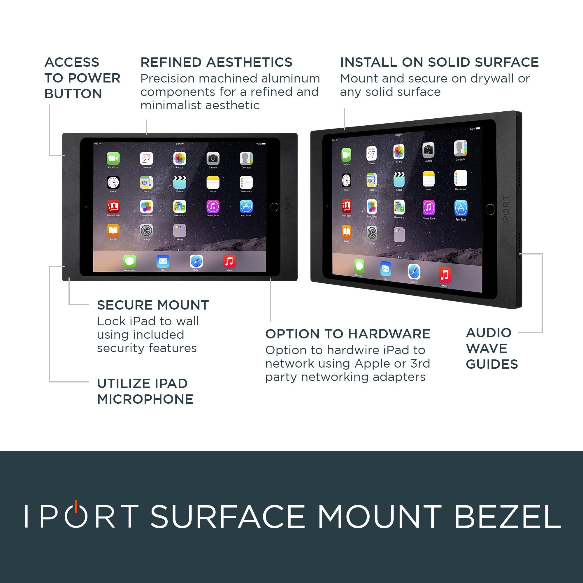 iPort iPort 70808 Surface Mount System iPad Wall Mount Slim & Secure iPad 10.2" (9th, 8th, 7th Gen) Enclosure | Built-in PoE Charging | Aluminum Flush Wall Dock for Smart Home & Commercial Use Black