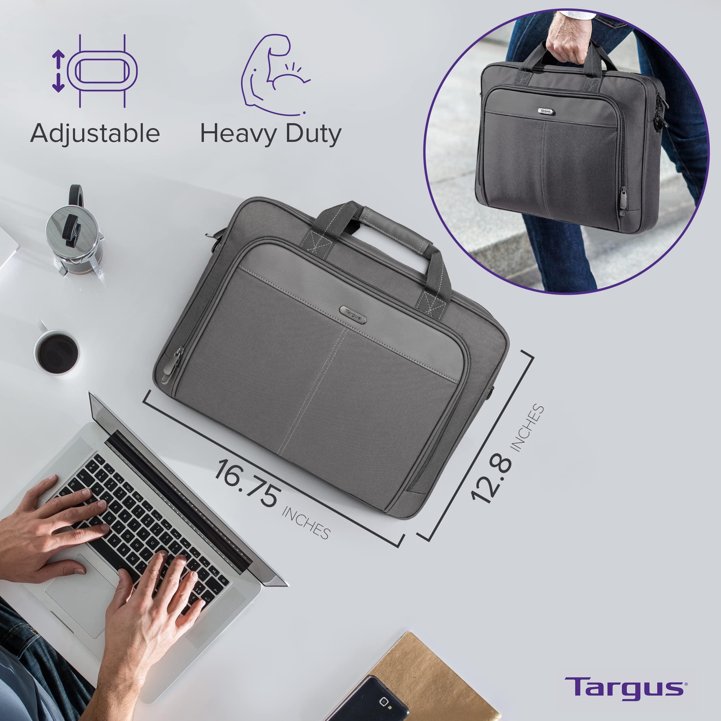 Targus Targus 15-16 Inch Classic Slim Laptop Bag, Gray - Ergonomic Briefcase and Messenger Bag - Spacious Foam Padded Laptop Bag for 16" Laptops and Under (TCT027US)