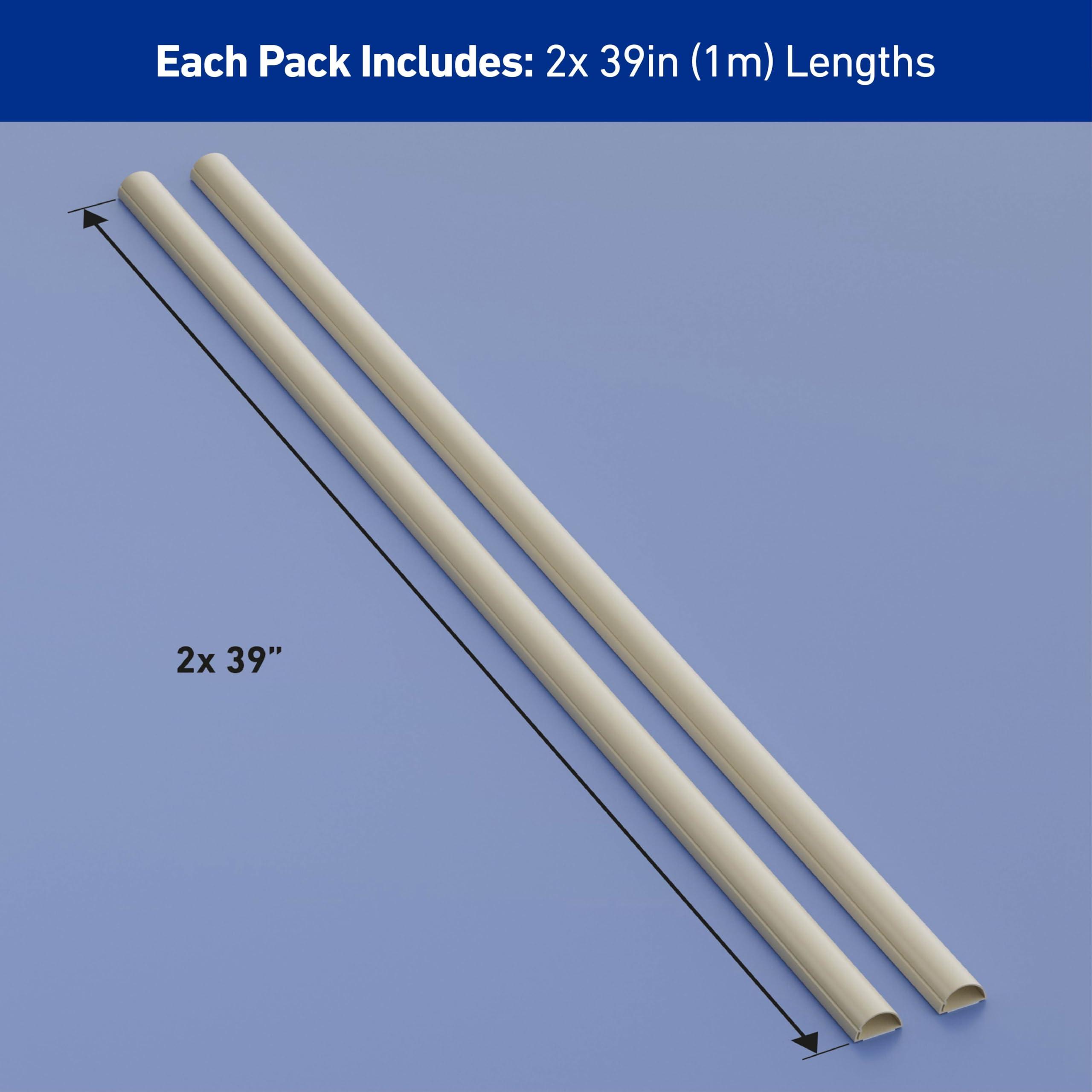 D-Line D-Line Half Round Cord Hider, Patented Cable Cover, Hide TV Wall Mount Wires, Raceway for Cords, Decorative Wire Covers, Paintable, Adhesive Cable Concealer - 2X 1.18in W x 0.59in H x 39in L - Beige