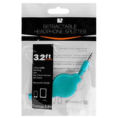 SumacLife SumacLife RetractHeadphoneSplitBLU Retractable 3.2-Feet Headphone Splitter Cable, Blue