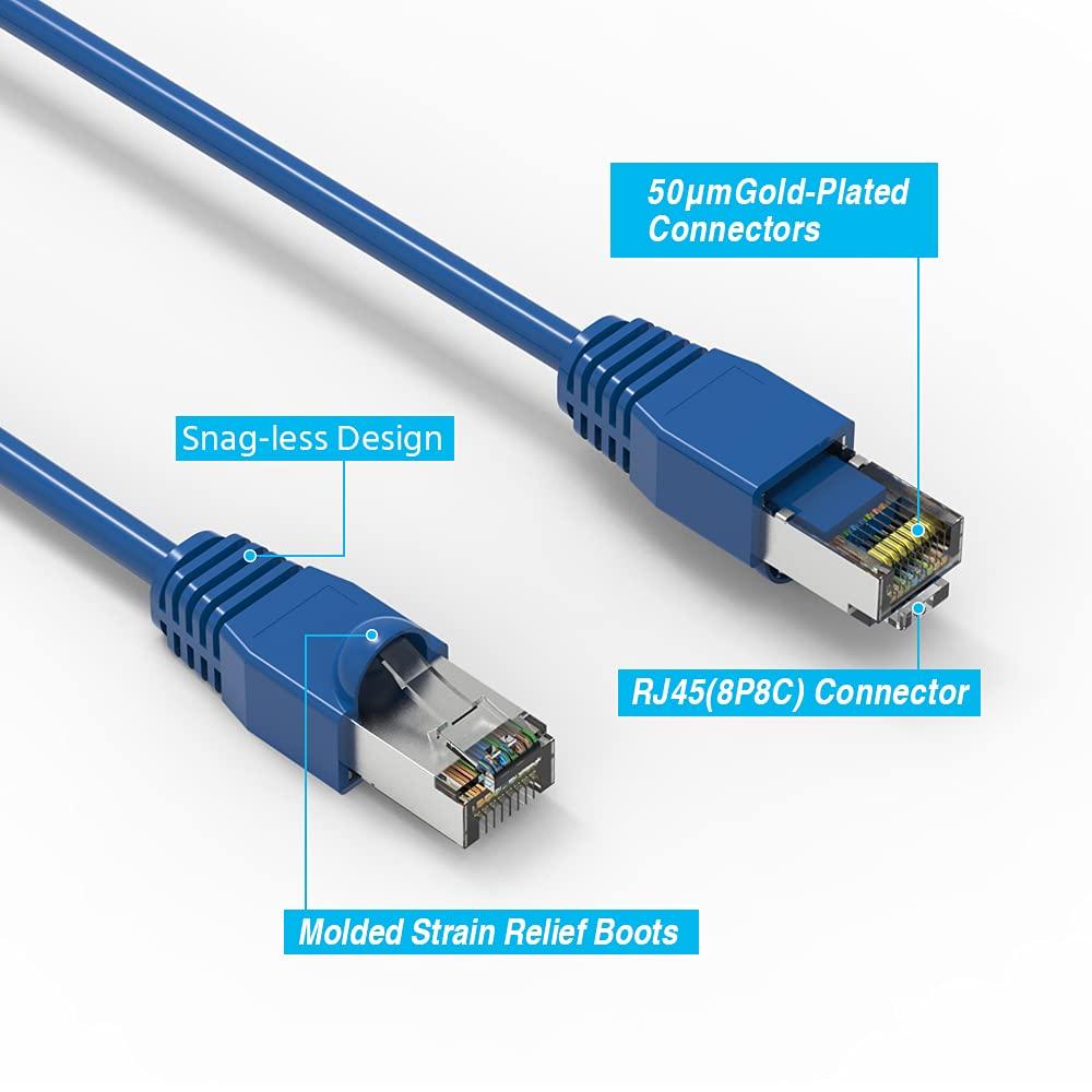 CompuCablePlusUSA CAT. 6A Ethernet 4 Twisted Pairs, 26 AWG, 10G, Bandwidth up to 550 MHz. RJ45 Plug Connector for Routers/Patch Panels/Modems/Switches.(CAT. 6A, Ethernet Cable Shielded,) (Blue, 15 Feet (10-Pack))