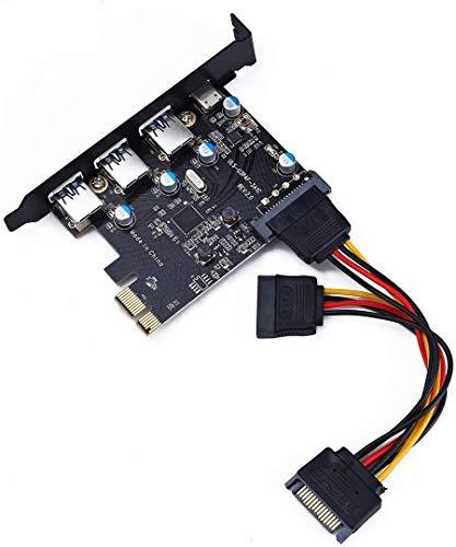 YEELIYA PCI Express(PCIe) to USB 3.0 Type C +Type A Expansion Card,PCI-E to USB Add-on Cards with 4 Ports USB 15 Pin SATA Power Connector for Desktop PC
