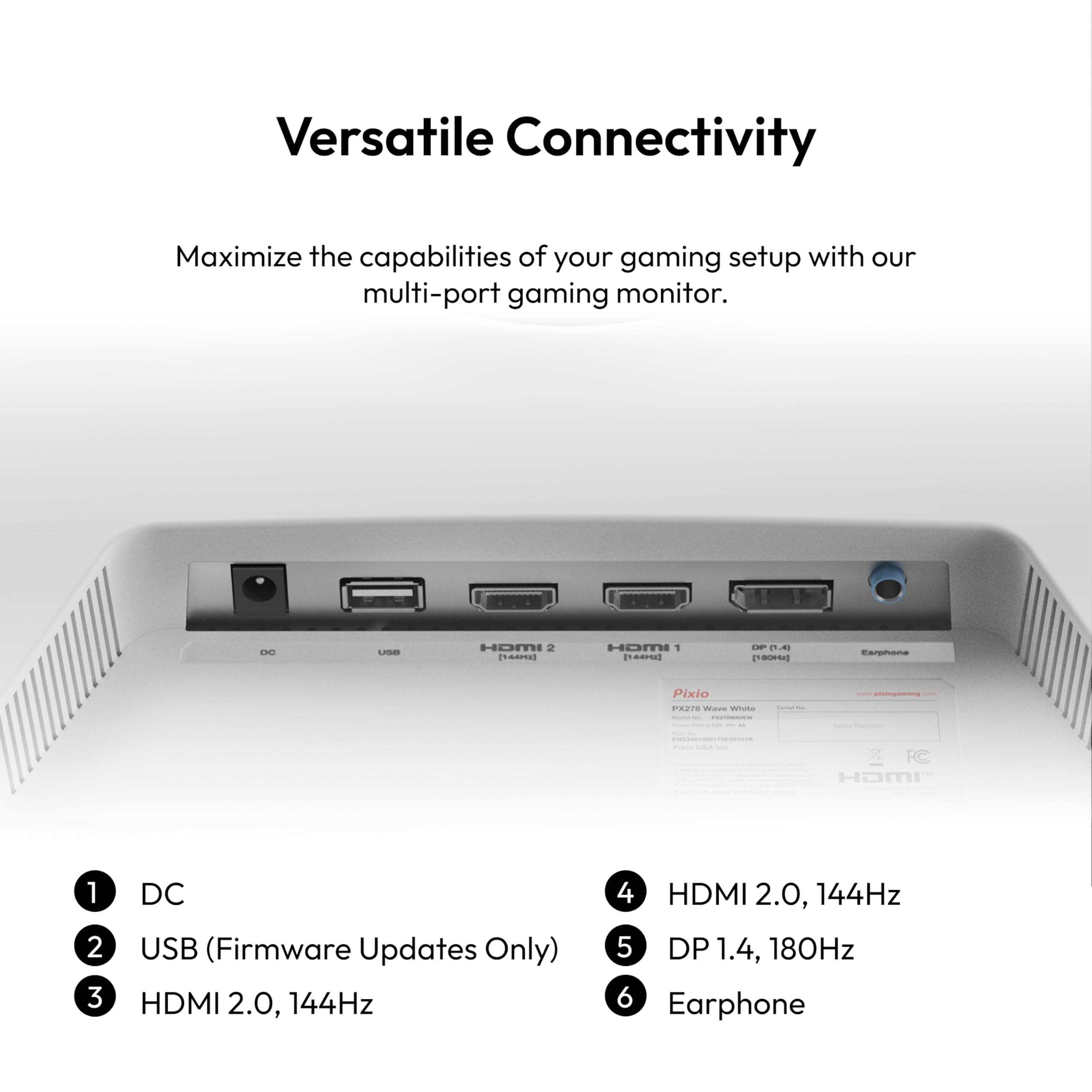 Pixio Pixio PX278 Wave White 27 inch 180Hz Refresh Rate FHD 1440p Resolution Fast IPS Panel 1ms GTG Response Time White Gaming Monitor with FreeSync