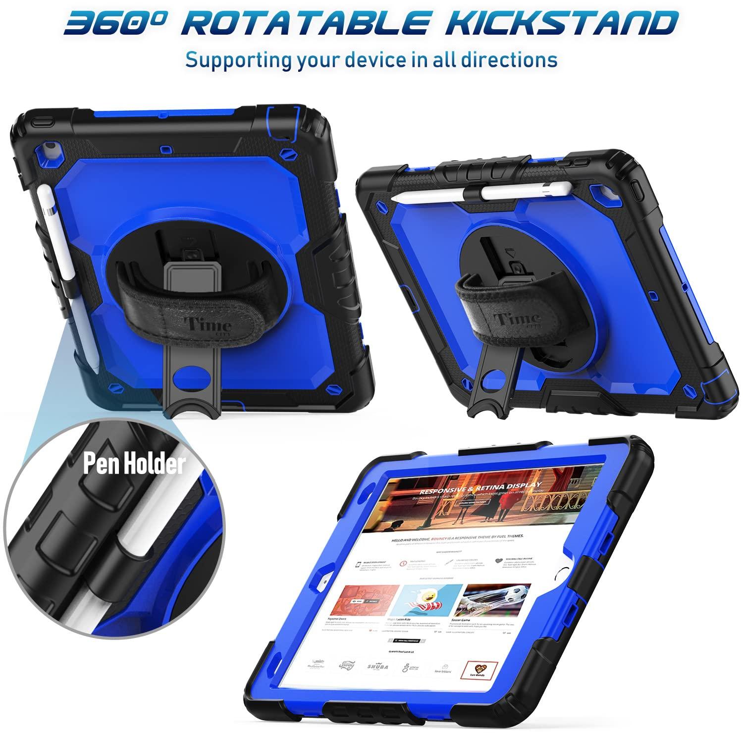 timecity Timecity Case for iPad 9th/ 8th/ 7th Generation 10.2 inch (Case for iPad 9/8/ 7 Gen): with Strong Protection, Screen Protector, Hand/Shoulder Strap, Rotating Stand, Pencil Holder - Dark Blue