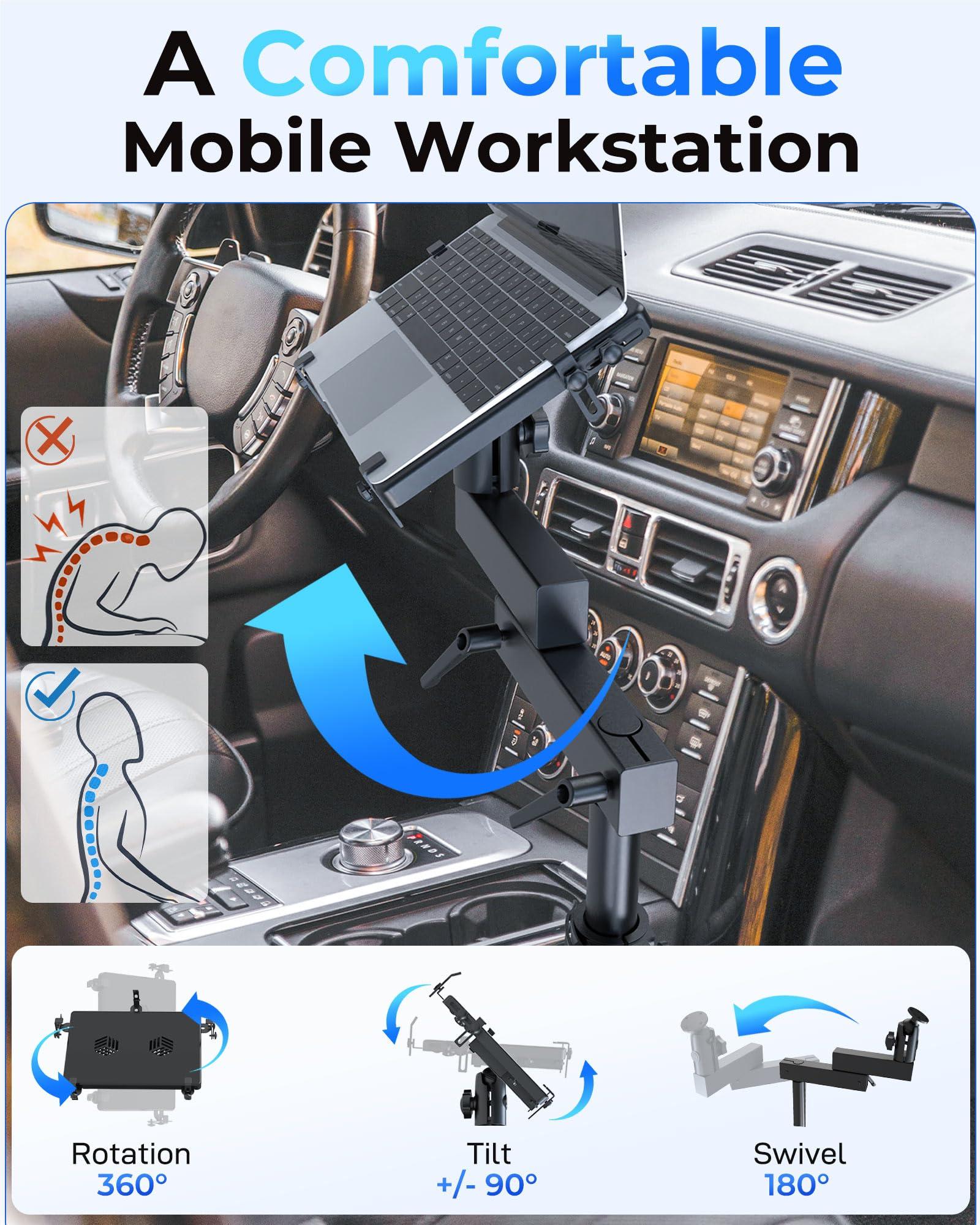 SPIRRELAB SPIRRELAB Car Laptop Mount for Vehicle, Trucks, Vans, Adjustable Aluminum No-Drill Laptop Car Holder