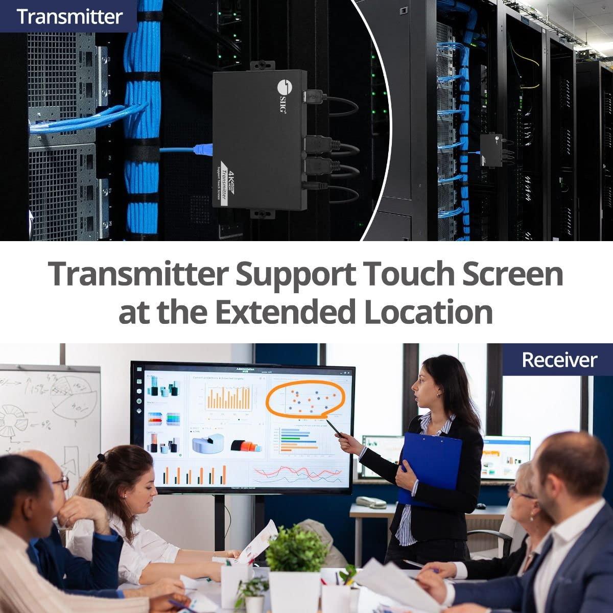 SIIG SIIG HDMI KVM Extender Over CAT6/6e/7 Cable - 4K@60Hz, up to 230ft, HDMI loopout, USB Ports for Keyboard/Mouse, Touch Screen Panel, S/PDIF Audio Extraction, Transmitter & Receiver Kit (CE-H27811-S1)