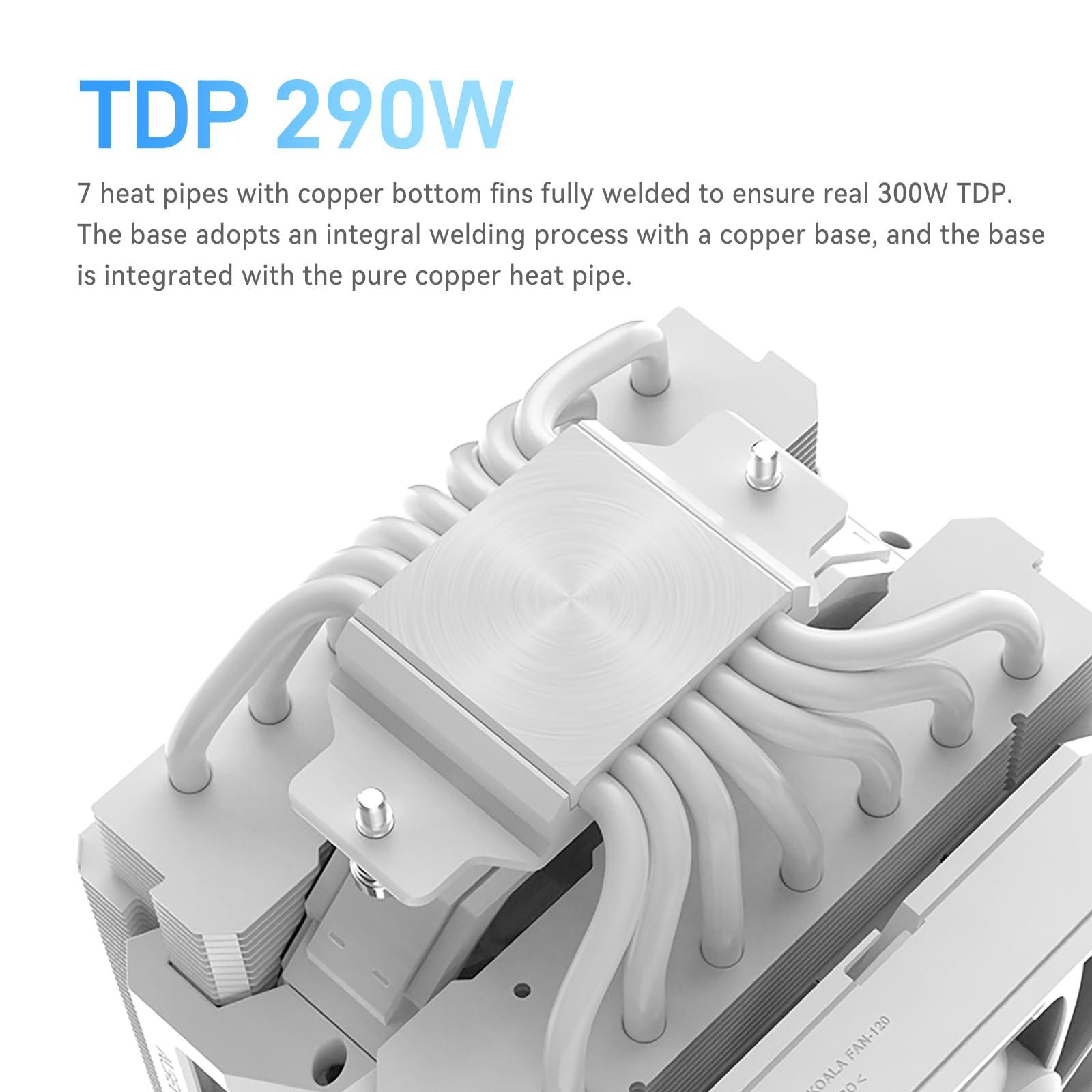 ALSEYE ALSEYE W700 Pro CPU Cooler Dual-Tower 290W TDP PWM 7 Heat Pipes Copper Bottom Air Cooler ARGB Voice-Activated Synchronized Rhythm Light Cover Koala Fans LGA1700/1200/2011/2066 AM5/AM4 (Black) (White)