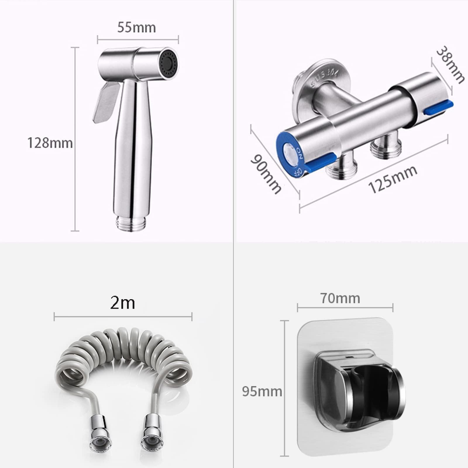 JCAKES Toilet Bidet Sprayer kit Jet Spray for Toilet Portable Toilet Attachment Sprayer Bidet Sprayer kit for Toilet ABS 2m Hose Double Control Angle Valve for Sink,Brushed (Color : Brushed)