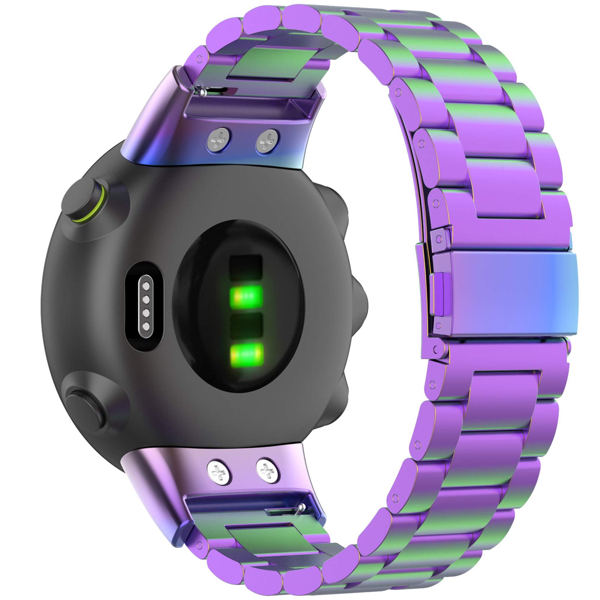 Bangyee Compatible with Garmin Forerunner 45, Forerunner 45S Watch Bands for Women Men, Stainless Steel Metal Replacement Band Straps Wristbands Bracelet for Garmin Swim 2, Forerunner 45 (Purple)