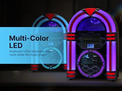 VICTOR VICTOR Wilshire Desktop Bluetooth Jukebox with FM Radio, Built-in Stereo Speaker and Multicolor LED Lighting, Mahogany (VDTJ-1450-MH)