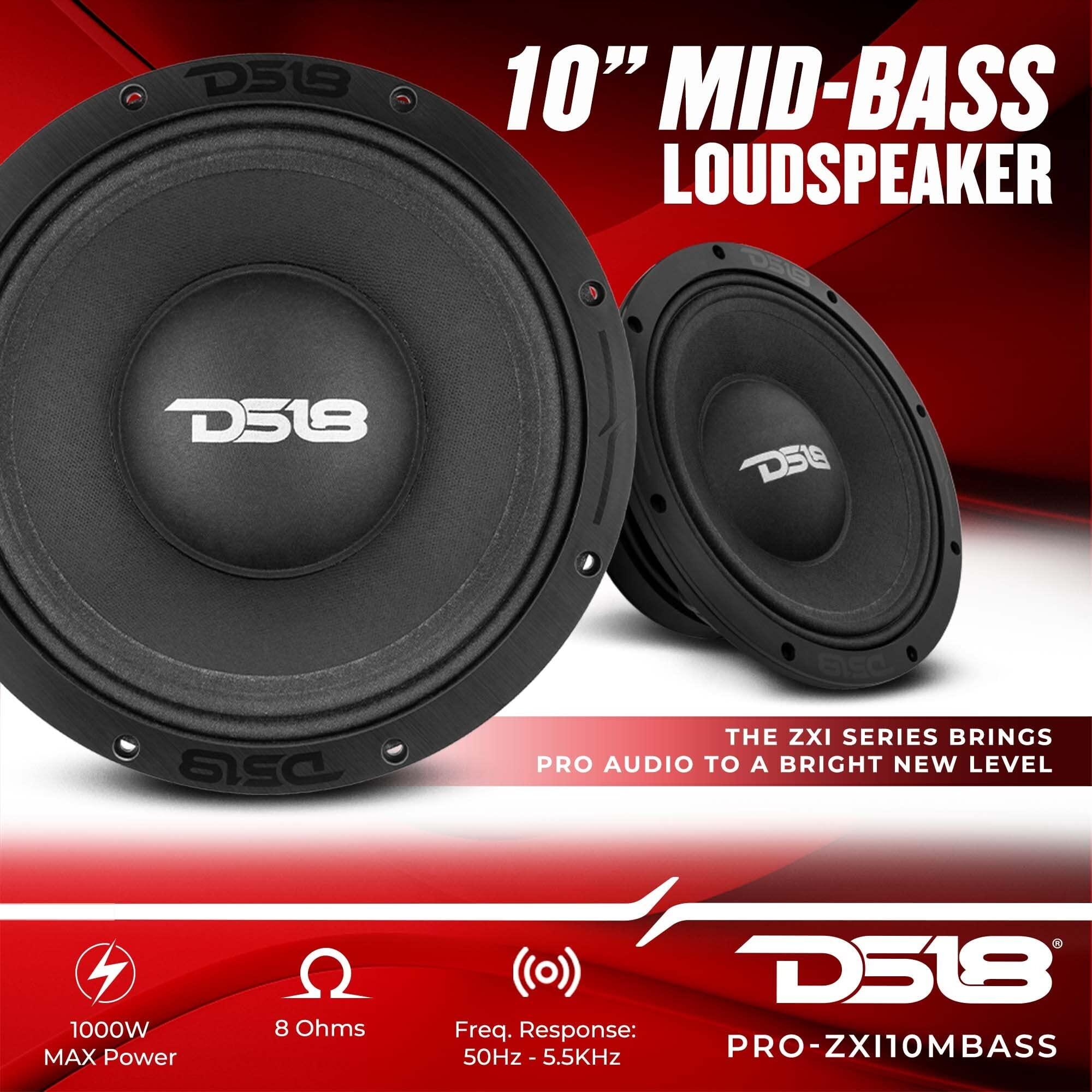 DS18 DS18 PRO-ZXI10MBASS 10\" Pro Audio Mid Bass Loudspeaker 1000 Watts 8-Ohm - Premium Quality Audio Door Speakers for Car or Truck Stereo Sound System (1 Speaker)