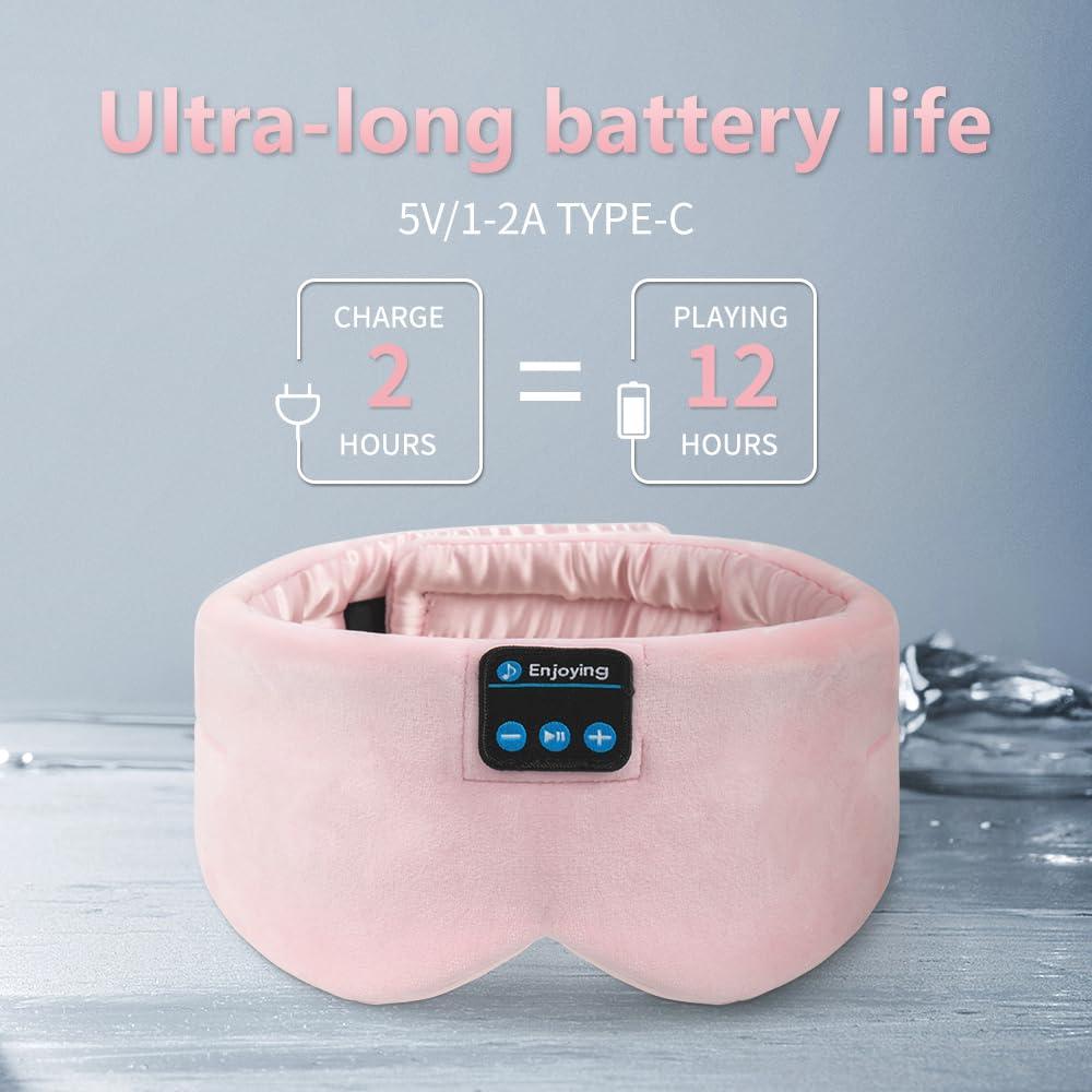 SYPVRY Soft Sleep Eye Mask Bluetooth Headband Wireless Headphones, SYPVRY Adjustable Sleep Mask for Sleeping Meditation Insomnia Night Mask Music Eye Cover for Side Sleepers Airplane Travel, Pink