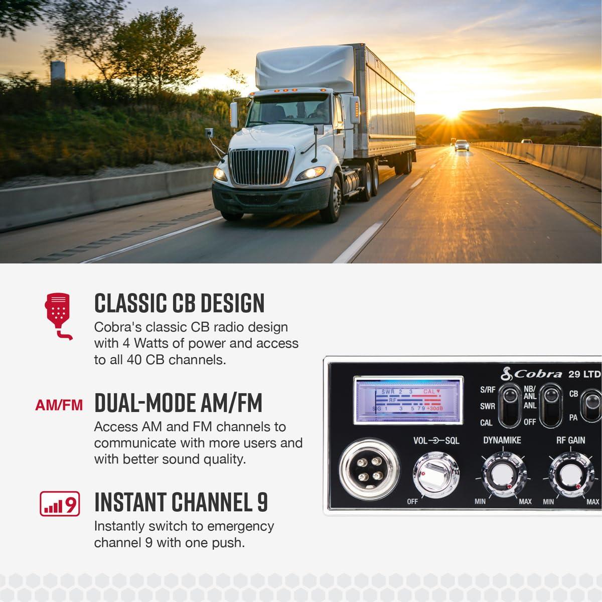 Cobra Cobra 29 LTD Professional CB Radio & Cobra HGA1500 42 Inch Magnetic Mount CB Antenna: Full 40 Channels, Adjustable Receiver, SWR Calibration, Long-Range Antenna for Clear Signal, Chrome