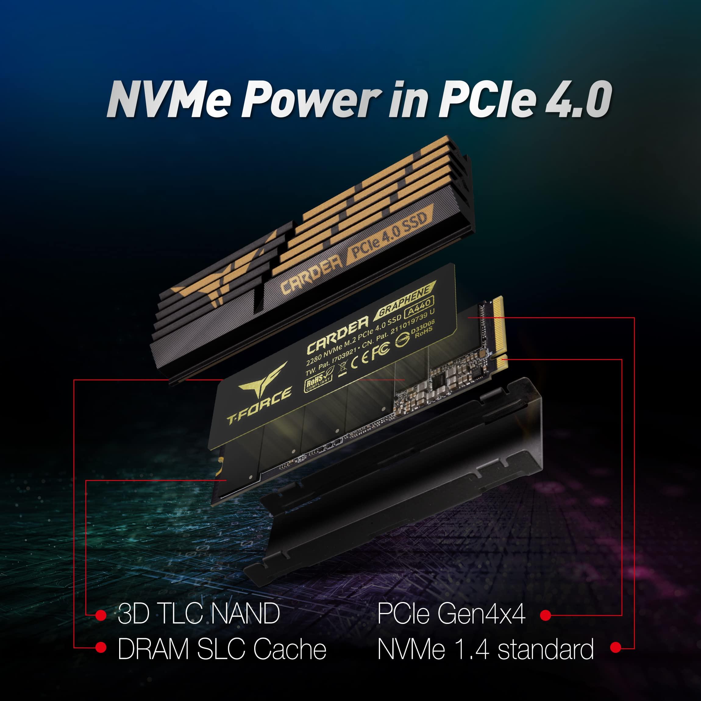 TEAMGROUP TEAMGROUP T-FORCE A440 Aluminum Heatsink 2TB DRAM SLC Cache 3D NAND TLC NVMe PCIe Gen4x4 M.2 2280 Internal SSD R/W 7000/6900 MB/s TM8FPZ002T0C327