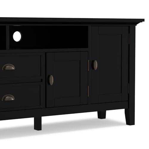 SIMPLIHOME SIMPLIHOME Redmond SOLID WOOD 72 Inch Wide Transitional TV Media Stand in Black For TVs up to 80 Inches, For the Living Room and Entertainment Center