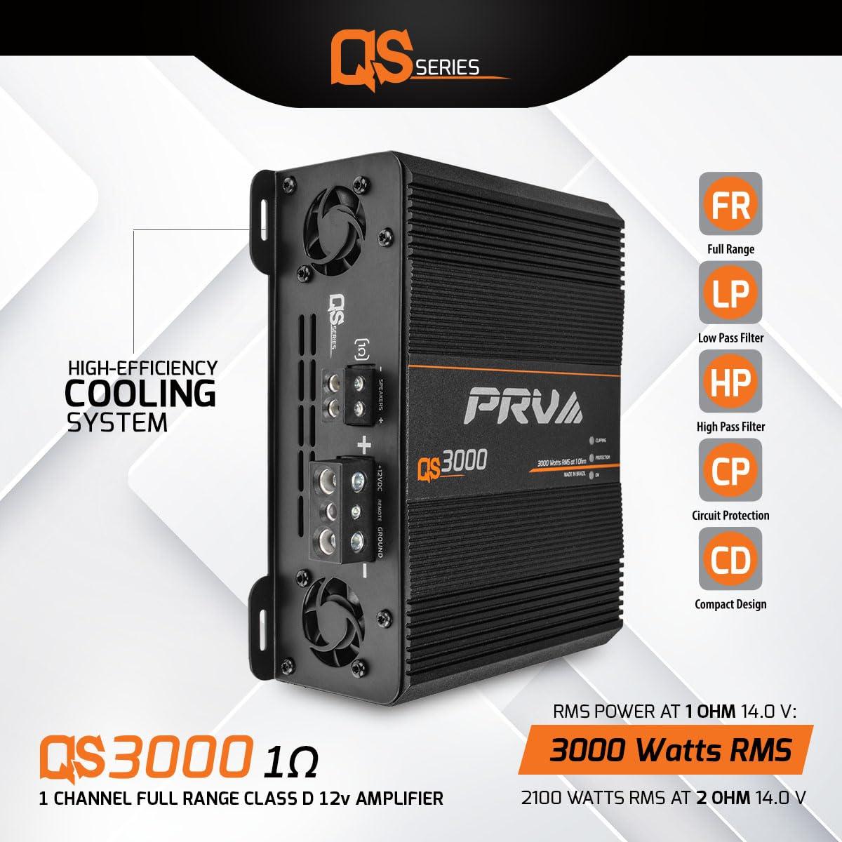 PRV AUDIO PRV Audio QS3000 1 Ohm 3000 Watt Amp Car Audio Amplifier Full Range HD Sound Monoblock 3K Car Amp with Built-in HPF and LPF Controls for PRO Audio Systems