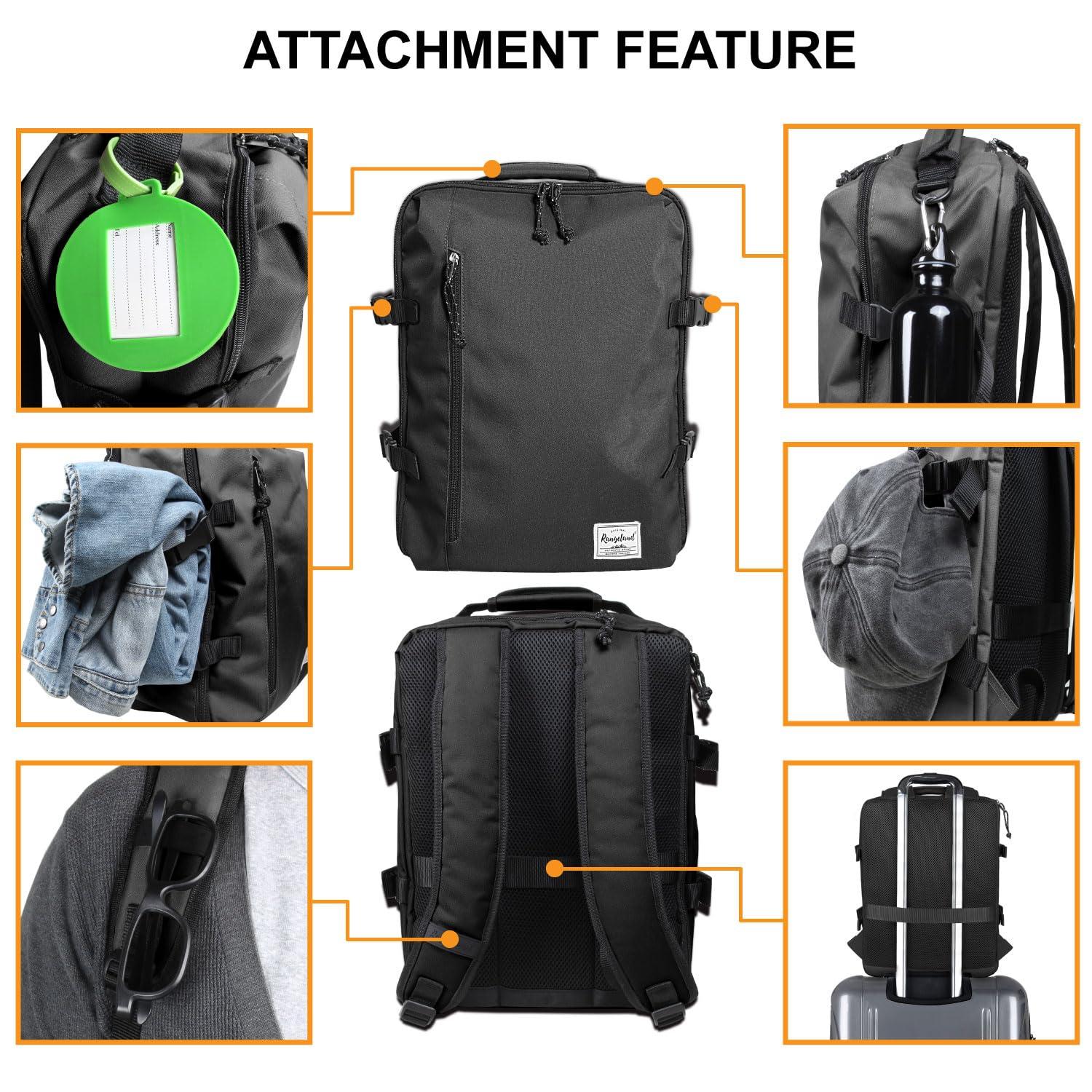 Rangeland Rangeland New Business Trip Backpack 21L Flight Approved Carry on Daypack 15-inch Laptop Notebook, Travel Commute Gym Sport, All Black