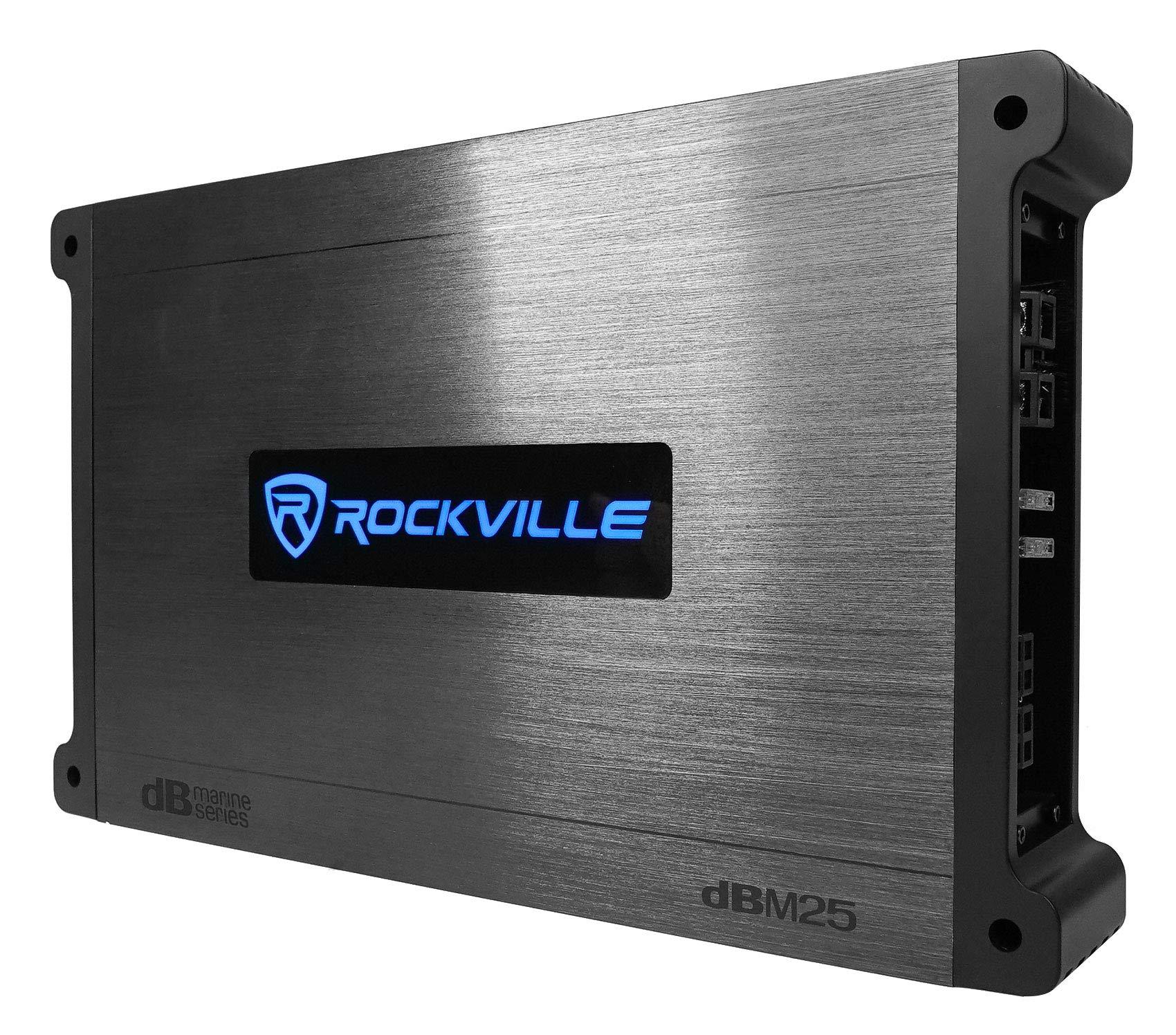 Rockville Rockville Pair RM-PREMIUM-65 Black 6.5\" 600w Marine Boat Speakers Bundle DBM25 1400 Watt 2 Channel Marine/Boat Amplifier RMWK4 Amp Install Wire Kit (3 Items)