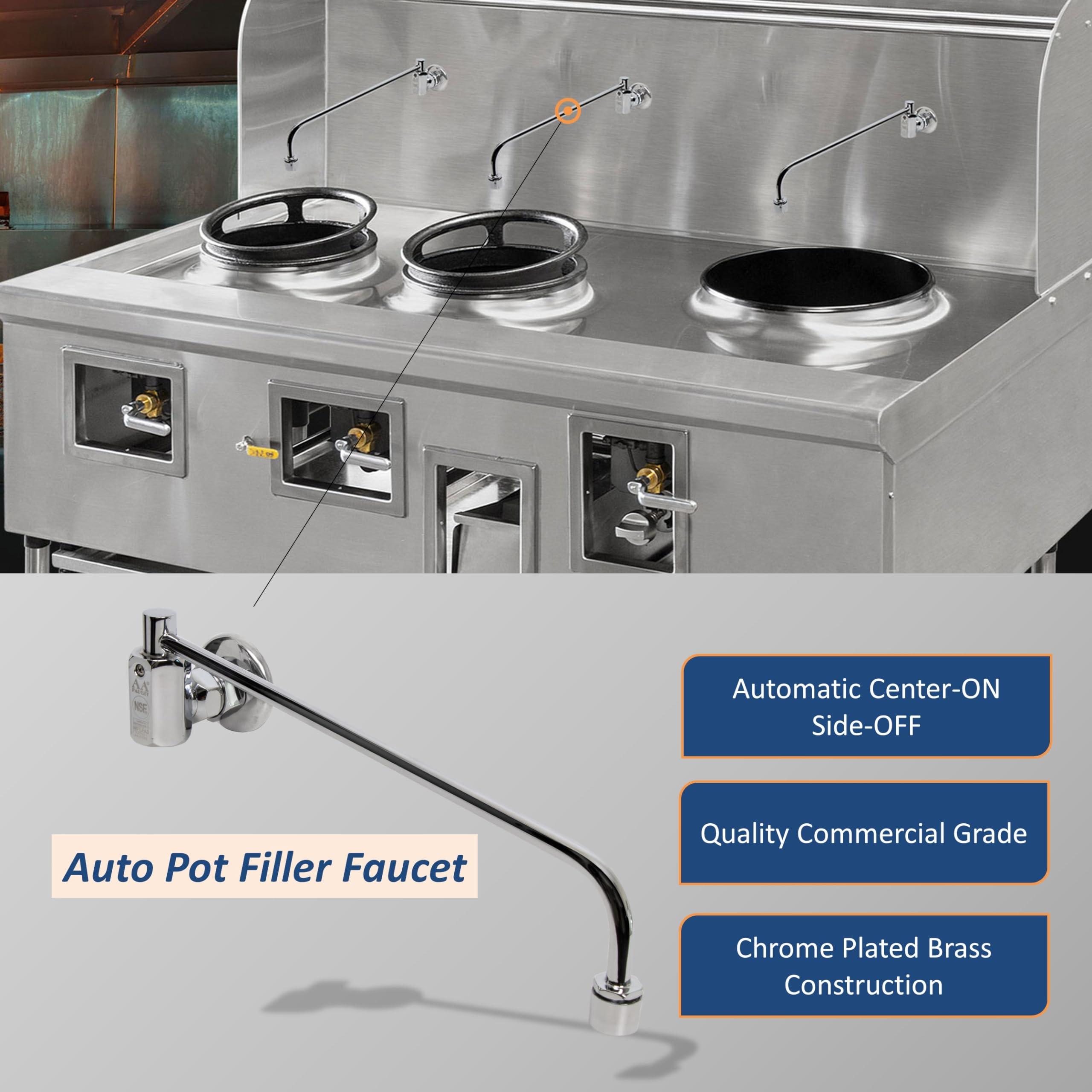 AA Faucet AA Faucet Wok Range Center-On Automatic Faucet with 17" Spout & 3/8" Male Inlet for Restaurant Kitchen AA-511G (3/8" Inlet 17" Spout)