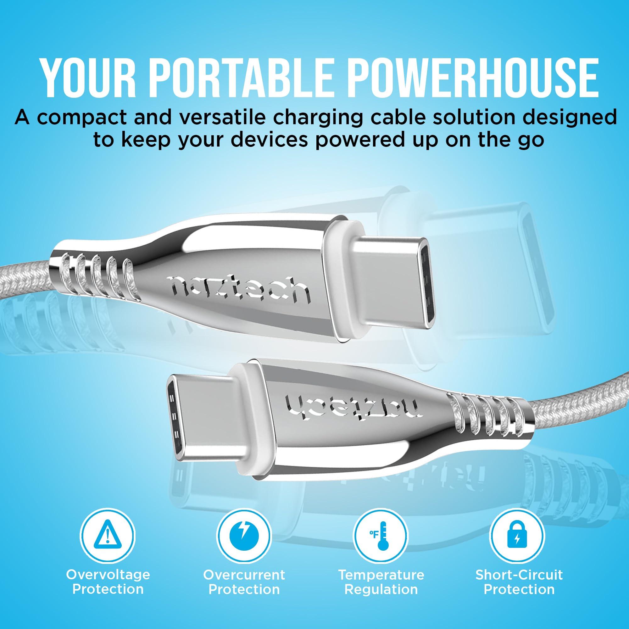 Naztech Naztech Titanium 6ft USB-C to USB-C Charger Cord - Durable, Braided Fast Charging Cable w/High-Speed Data Transfer & 60 W Power Delivery, Compatible with iPhone, Android, Tablets, & More - White