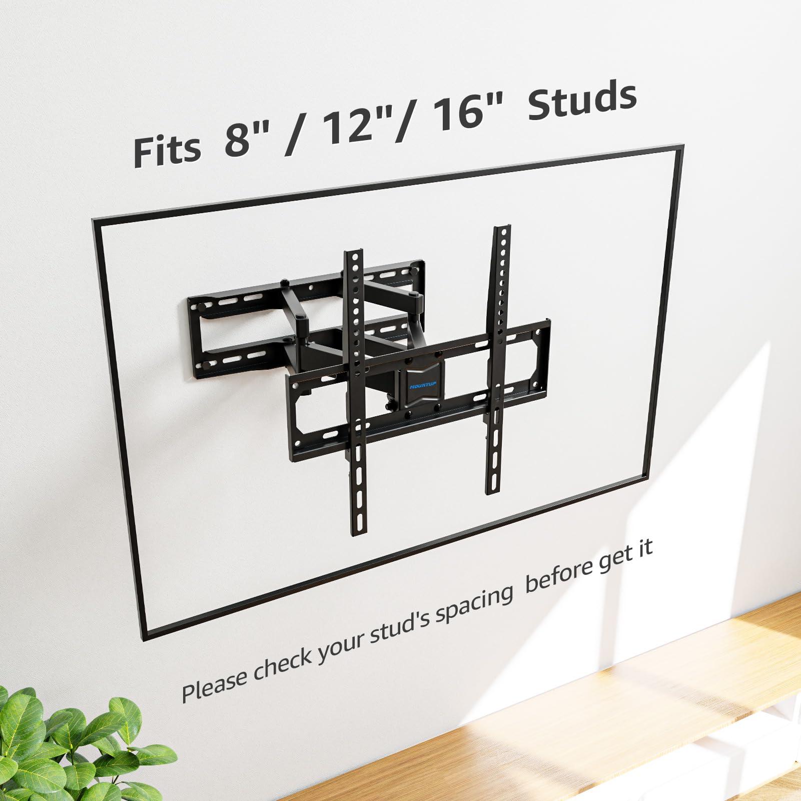 MOUNTUP MOUNTUP UL Listed TV Wall Mount, Full Motion TV Wall Mount for Most 26-65 Inch Flat/Curved TV Fit 16\" Wood Stud, Wall Mount TV Bracket with Dual Swivel Articulating Arm Max VESA 400x400mm up to 88 LBS