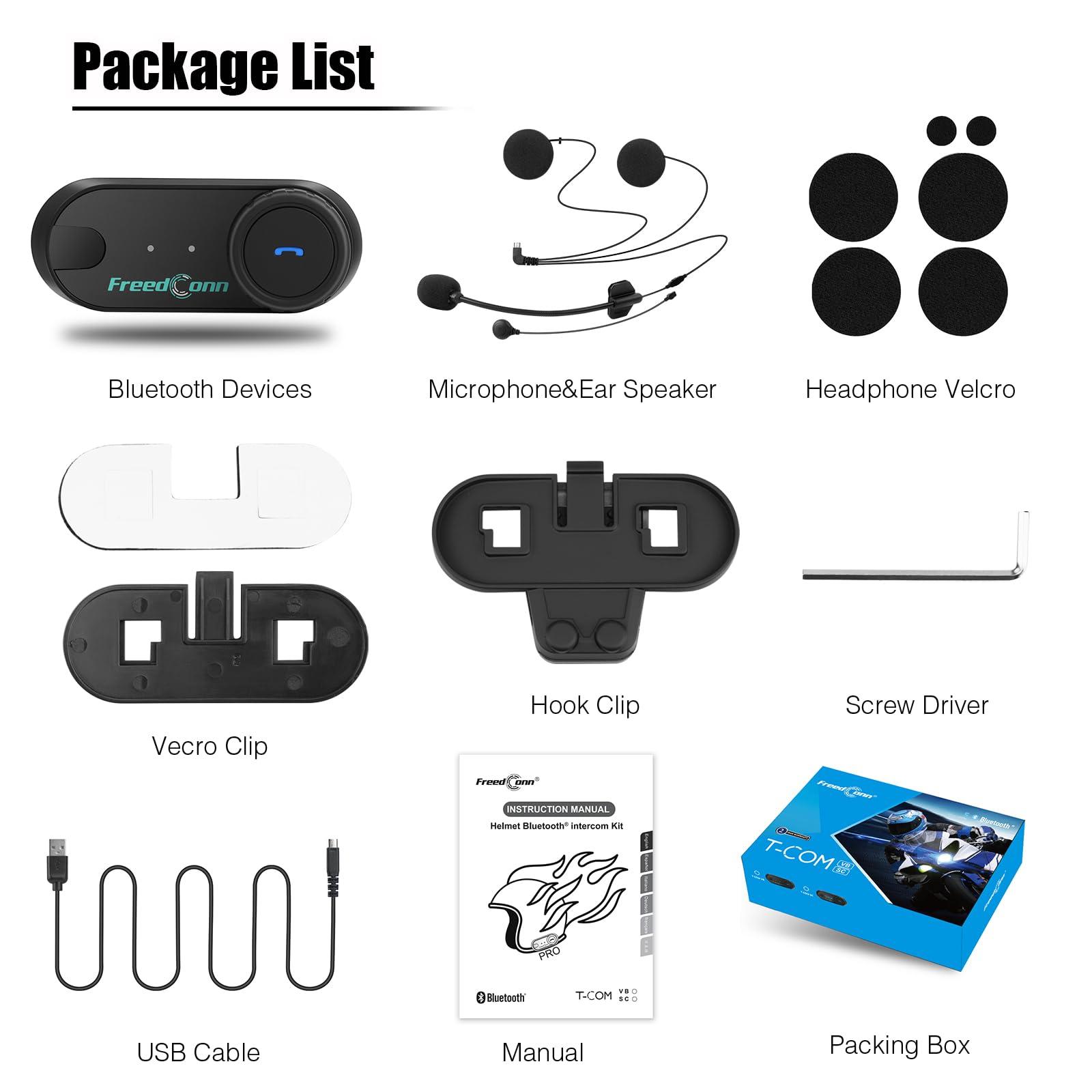 FreedConn FreedConn Motorcycle Bluetooth Headset TCOM VB with Helmet Communication System Music Sharing/Universal Pairing/2-3 Riders 800M Bluetooth Intercom Motorcycle Accessories(2 Pack)