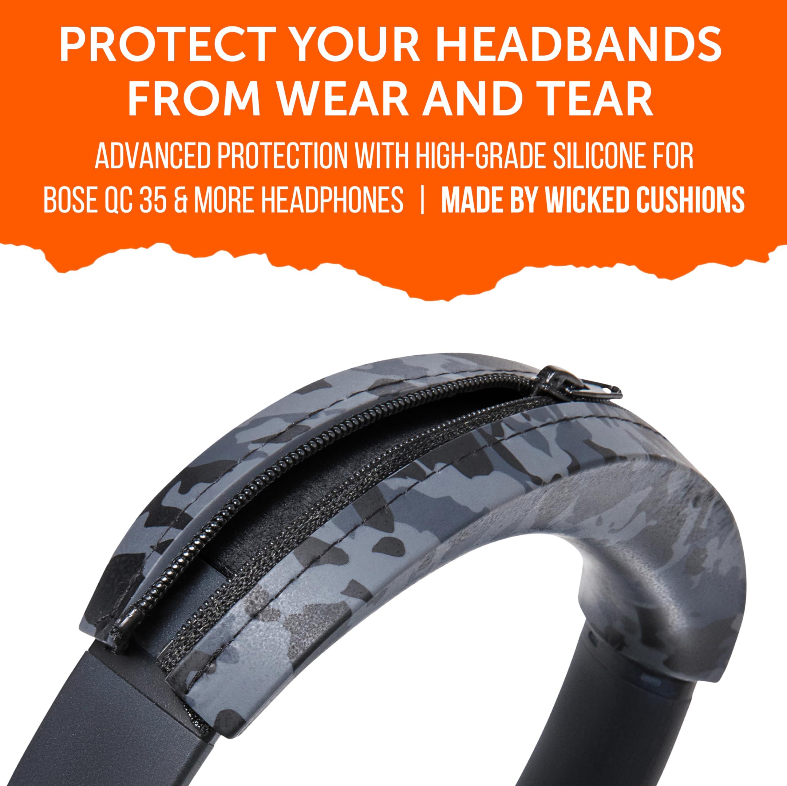 WC WC BandZ QC - Silicone Headband Cover for Bose QuietComfort 35, 35ii, 45, QC 2023 & More, Made by Wicked Cushions | Enhanced Style, and Sweat Protection | Black Camo