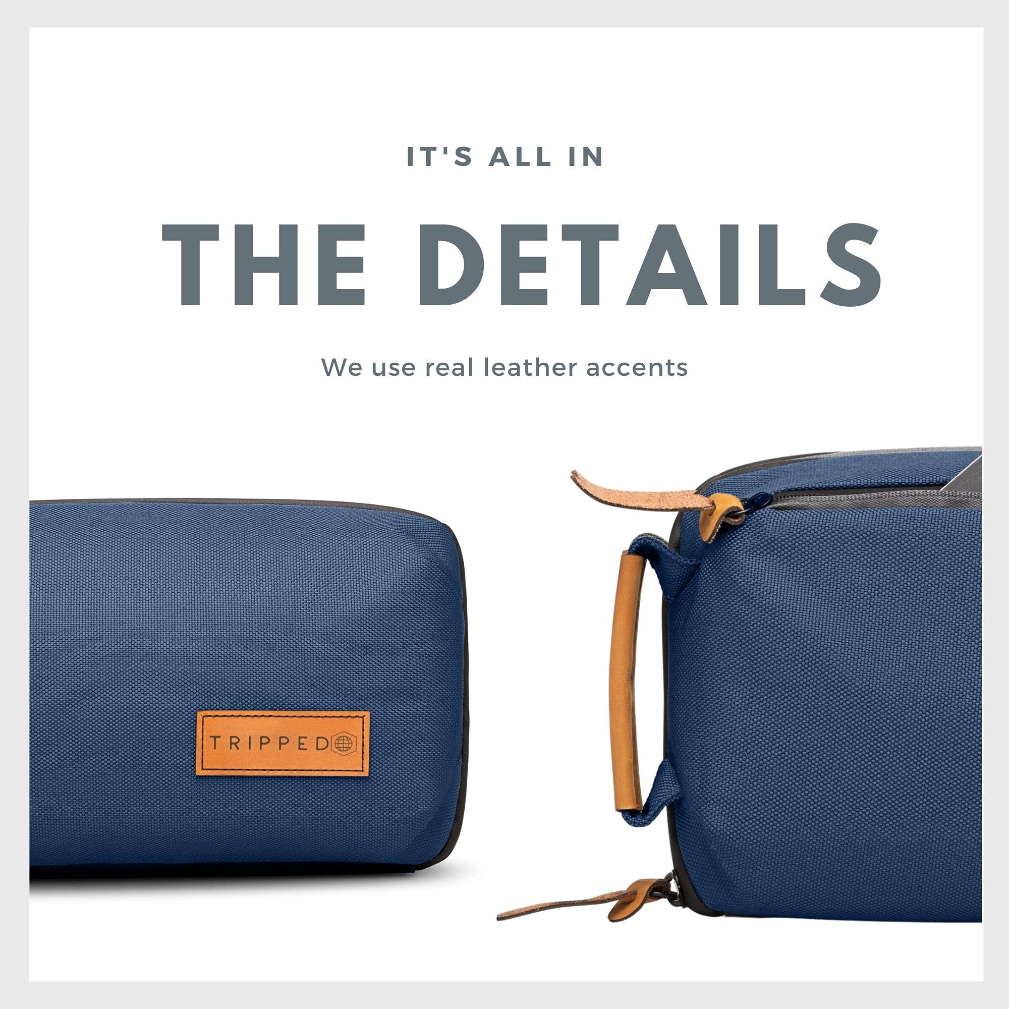 TRIPPED Travel Gear TRIPPED Travel Gear Tech Bag Organizer - Small Electronics Organizer Pouch for Travel - Premium Travel Case with Leather Accents - Mesh Pocket for Cables, Cords and Chargers (Navy)