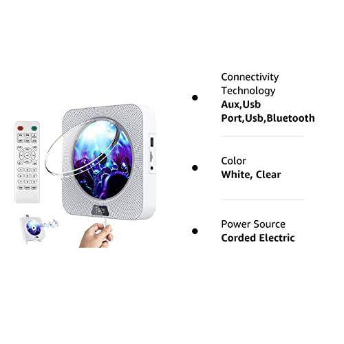 Gimigo Portable CD Player with Bluetooth, Wall Mountable CD Player with Dust Cover,FM Radio,Built-in Speakers,USB Port,AUX Input,LCD Display