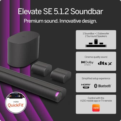 VIZIO VIZIO 5.1.2 Elevate SE Soundbar, Wireless Subwoofer, Surround Sound w/Dolby Atmos & DTS:X, Bluetooth Speaker, QuickFit Compatible SL512X-08 (New, 2024 Model)