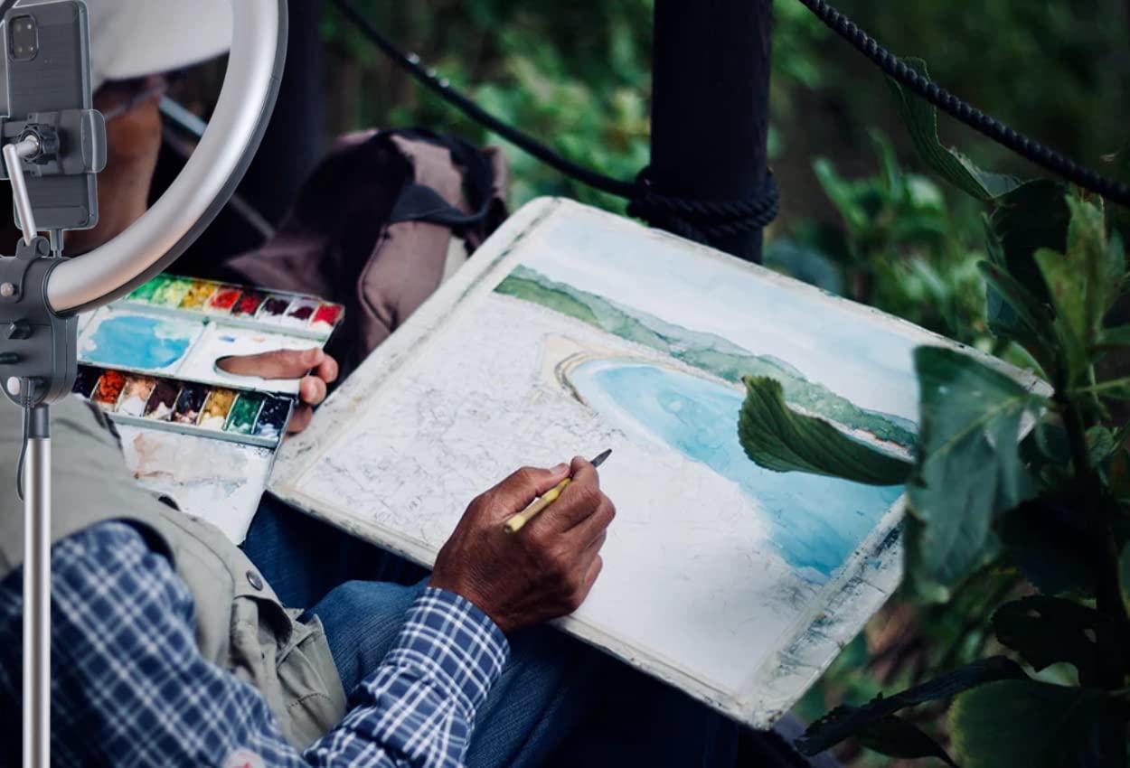 daylight Daylight Company, LLC Aura Ring LED Lamp-Dimmable Standing Floor, Photo Vlogging, YouTube Video, Make-up, Professional Light use, White