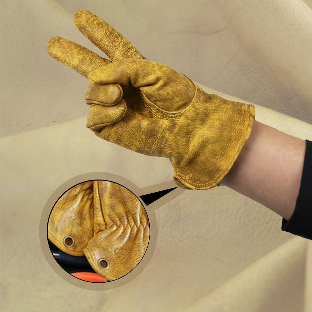 OLSON DEEPAK OLSON DEEPAK Heavy Duty leather work Gloves,Safety Cowhide Leather Garden Working Gloves for Men/Women,Driving,Yard work (Yellow, Mediumpack of 1)