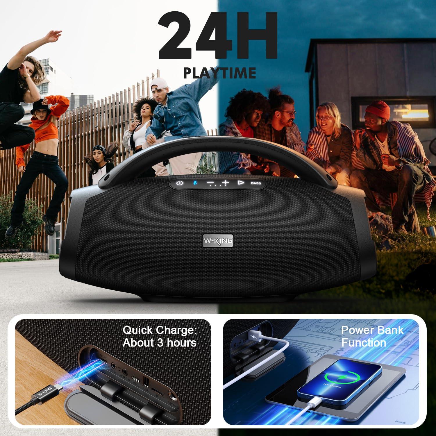 W-KING W-KING 300W Peak Large Bluetooth Speaker Loud, Massive Bass Boombox, IPX7 Waterproof Party Portable Speaker with Subwoofer 7.5\"/EQ APP/5-Drives/BT 5.4/Fast Charge/MIC-GTR in, Outdoor Wireless Speakers