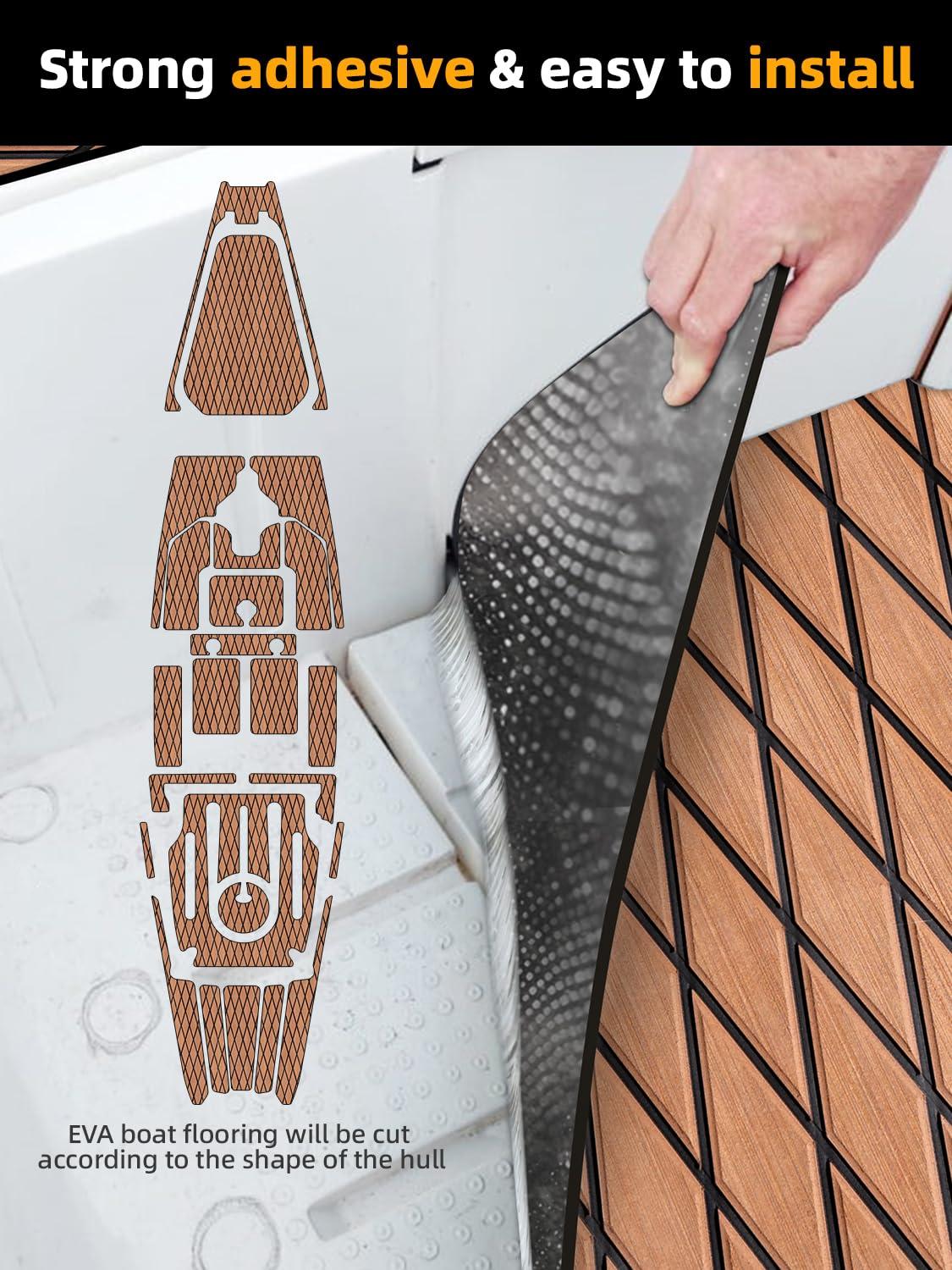 FOCEAN FOCEAN Boat Flooring EVA Foam Boat Decking Marine Mat Non-Slip Self-Adhesive Flooring Sheet for Motorboat Kayak Surfboard Garden Flooring Swimming Pools, 75\'\'x 28\'\', Brown with Black Lines