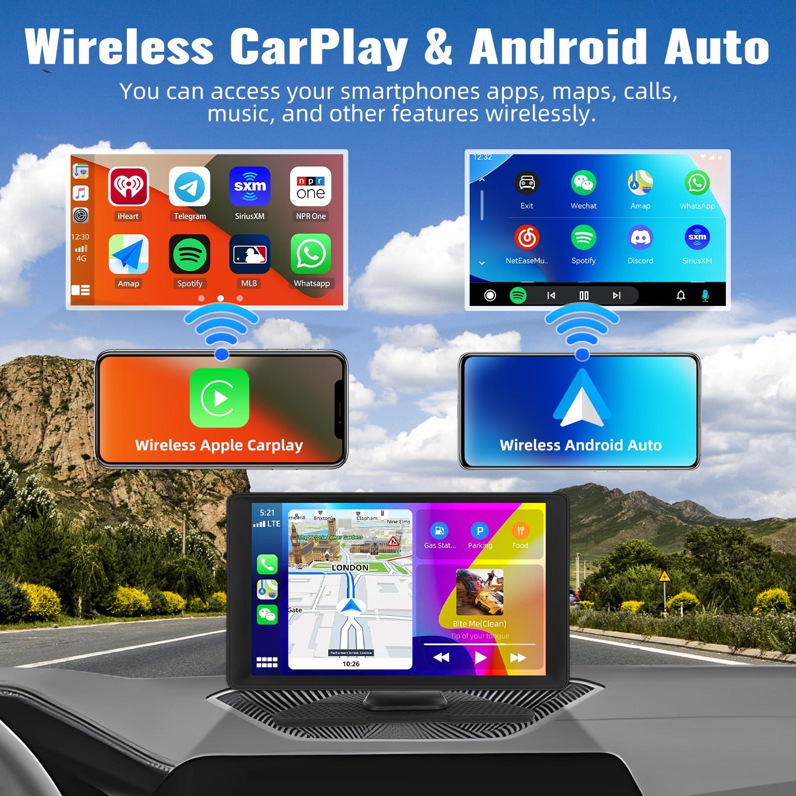 CAMECHO 9 Inch Wireless Car Stereo with Apple Carplay Android Auto Portable Car Play Touch Screen Car Radio Stereo with Siri/EQ/AUX/FM/Bluetooth Drive Mate